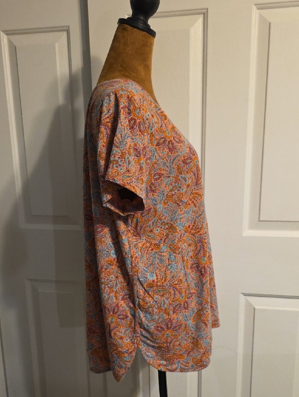 J. Jill Paisley Tunic Top Medium Pink Orange Blue Swing Tee Short Sleeve - Picture 5 of 6
